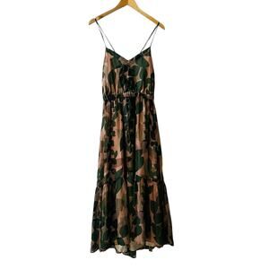 Gap Green Floral Spagetti Strap Drawstring Maxi Dress Size M Medium